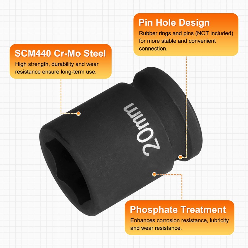 sourcing map 6 Point Impact Socket 20mm Metric Socket 1/2"