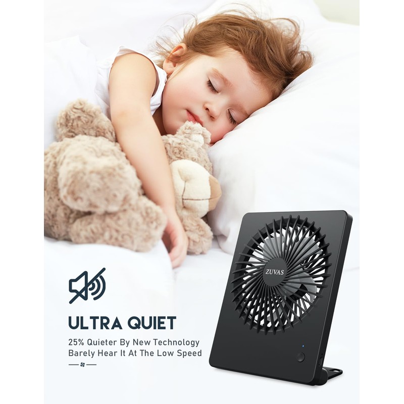 Zuvas Desk Fan Battery Operated, Rechargeable 180°Tilt Folding Personal Ultra