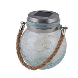 Firefly Effect Solar Lantern, 5-Inch x 5.7-Inch Black Glass Solar Lantern, Weather-Resistant, Portable, Rechargeable