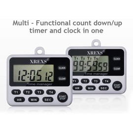 XREXS 4-Channel Digital Kitchen Timer Clock with Large LCD Display, 4 Groups Simultaneous Timing Countdown Up Pocket Timer, Magnetic Attachable (Battery Included)