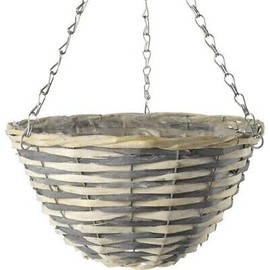 Fyne-Finds 30cm, 12Inch Natural Grey Cream Wicker Hanging Deco Basket Lined Willow Planter