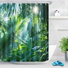 LB Shower Curtain Jungle, Green Bath Curtain with 12 Hooks,