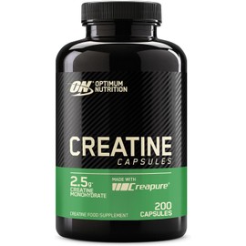 Optimum Nutrition Creatine Capsules with 2500 mg of Unflavoured Creatine Monohydrate per Serving, Creatine Food Supplement Capsules to support performance, 100 Servings, 200 Capsules