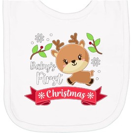 inktastic Baby's First Christmas- Cute Reindeer Newborn Bib White 42f14