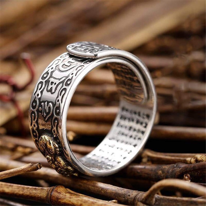 YGLINE Adjustable FENG Shui PIXIU MANI Mantra Protection Wealth Ring,