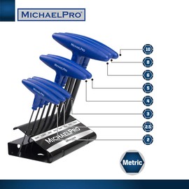 MichaelPro 8-Piece T-Handle Ball End Allen Wrench Set, Metric Hex Key Set (2mm-10 mm), CR-V Steel, Ball End Design for Tight Space Flexibility, Storage Stand Included (Metric, Blue) - MP001042