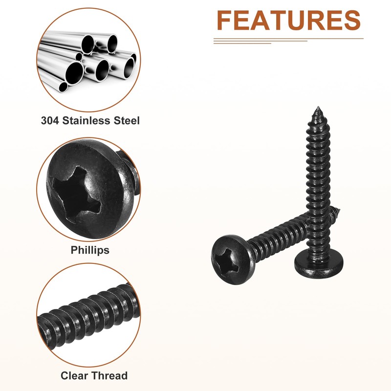DTGN #12x1-1/2 Black Screws - 25Pack - 304 Stainless Steel