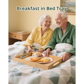 Serving Tray with Handles, LYNG Bamboo Bed Tray with Removable Silicone Mat, TV Tray for Breakfast Laptop Dining Couch Outdoor