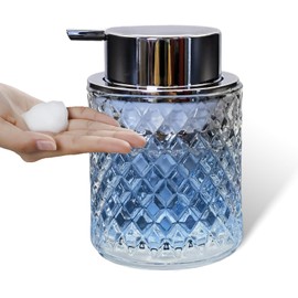 Glass Hand Foaming Soap Dispensers with Silver Pump Refillable Hand Soap Dispenser for Bathroom Kitchen (1Pack-D882)