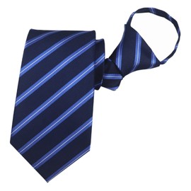 Elfeves Corbata de microfibra a rayas para hombre, con cierre de cierre, Azul oscuro y azul cielo, Talla única