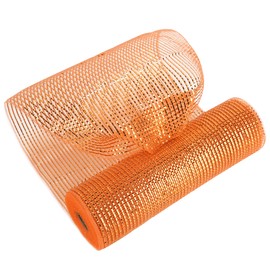 MEEDEE Orange Deco Mesh 10 Inch Deluxe Wide Foil Fall Deco Mesh Metallic Mesh Fabric Halloween Mesh Ribbon for Wreaths, Garland, Christmas Tree, Gift Wrapping, Bows Making (30 Feet)
