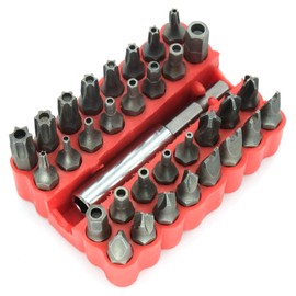 GOSONO Security Tamper Proof Bit Set 33pcs Torq Torx Hex Star Spanner Tri Wing Electric Screwdriver Hex Bit 1/4" 6.35mm Magnetic Holder (33pcs hollow section)