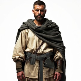 EpicCos 6 PCs Renaissance Belt Costume Medieval Accessories Belt Pouch Skirt Hiking Sword Frog Viking Horn Belt Holster (Black A)