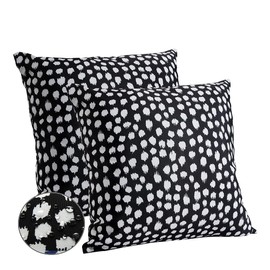 Allorry Outdoor Pillow Covers 20x20 Set of 2 Boho Design Black Polka Dot Decorations Pillows Summer Outdoor Waterproof Patio Furniture Garden Porch Sofa Bed Cushion Covers Home Decor JB002-B20