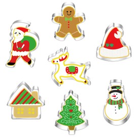 Large Christmas Cookie Cutter Set - 7 Piece - Santa, Reindeer, Gingerbread Man, Christmas Tree, Christmas Hat, Snowman, House - Stainless Steel