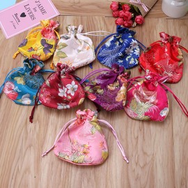 PURPLELILY Traditional Silk Travel Jewelry Pouch with Chinese Embroidery Jewelry Pouch Drawstring Gift Bag