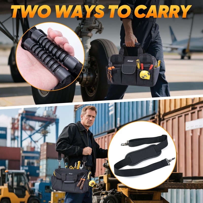 TICONN Heavy Duty Tool Bag with Multi-Pockets, Portable Tool Box