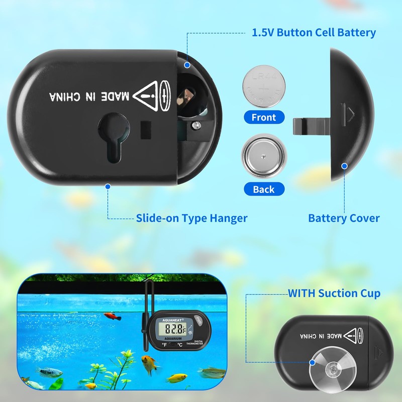 AQUANEAT Aquarium Thermometer, Fish Tank Thermometer, Digital Temperature Test, with