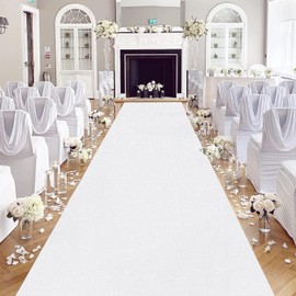 White Aisle Runner for Wedding Ceremony: 2FT×15FT Sequin Fabric - Sparkly Carpet Runner for Thanksgiving Day Bridal Shower Outdoor Grass Floor Indoor Rug Runner Hallway Decor