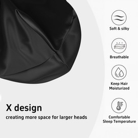 QFE Bonnet Sleeping Adjustable Headwear Natural Skull Cap Beanie Beanies for Women Black Satin Lined Summer Slouchy Silk Knit Hat Beenie Lightweight Cool Knitted Gifts Winter Funny, Black