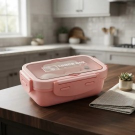 Lonchera Hermética 840 Ml Con Cubiertos Rosa