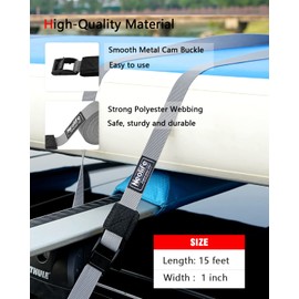 WONITAGO Rack Strap Tie Down Straps for Surfboard SUP Paddleboard Kayak Snowboard and Canoes, 15 Feet (Pair), Gray