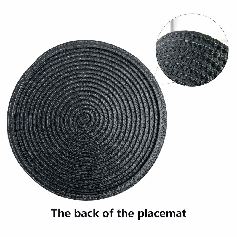 FitLit Round Woven Plcemts Placemats 18cm Dining Table Mats (Black)