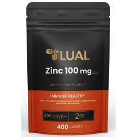 Zinc Immune Supplements | Zinc 100 mg | LUAL Zinc 100 mg 400 Caplets Dietary Supplement