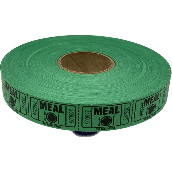 The Ticket Gurus-roll of 2000 Green Meal Tickets Single Roll Consecutively Numbered Raffle Tickets