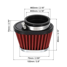 PATIKIL Motorcycle Air Filter Universal 55mm, Mushroom Head Intake Air Filter Oval Clamp on Air Engine Cleaner for Dirt Bike Pit Bike Moped Scooter ATV Go Kart Cart Parts, Red