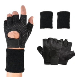 Workout Gloves, Weight Lifting Gloves Women Men Non-Slip Grip Gym Gloves with Wrist Braces, Fingerless Gym Exercise Training Gloves for Exercise Fitness Weightlifting Training Cycling