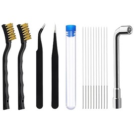 3D Printer Nozzle Cleaning Kit, 3D Printer Tools,10Pcs 0.4 mm Cleaning Needles，2 Types Sophisticated Tweezers ，2 Pcs Copper Wire Brushes and 1pc L-Shaped Wrench Tool 15Pcs 3D Printer Accessories