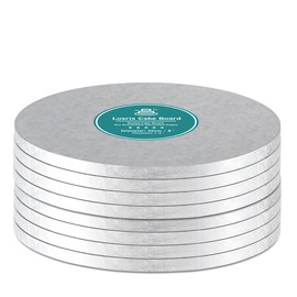 Silver Cake Drum Round 6 Inch Cake Boards with 1/2-Inch Thick Smooth Edges for Multi Tiered Birthday Wedding Party Cake Drums Board (8 PCS)