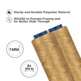 Shelver Waxed Gold Thread for Crafting, 1mm Waxed Cord for Jewellery Making, Gold String for Baubles, Ornaments, Gift Tags, 200 metres