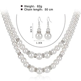 COLORFUL BLING Collar clásico de los años 20 de perlas de imitación, collar de varias capas y pendientes colgantes, accesorios de boda, fiesta, joyería para mujeres y niñas, Metal Perla de imitación, Perla creada,