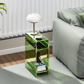 Dewrhiixe Clear Acrylic Side Table Narrow, Slim End Table for Small Spaces, Skinny Nightstand Bedside Table for Bedroom, Living Room, Office (Green, 8.7'' x 15.7'' x 21.7")