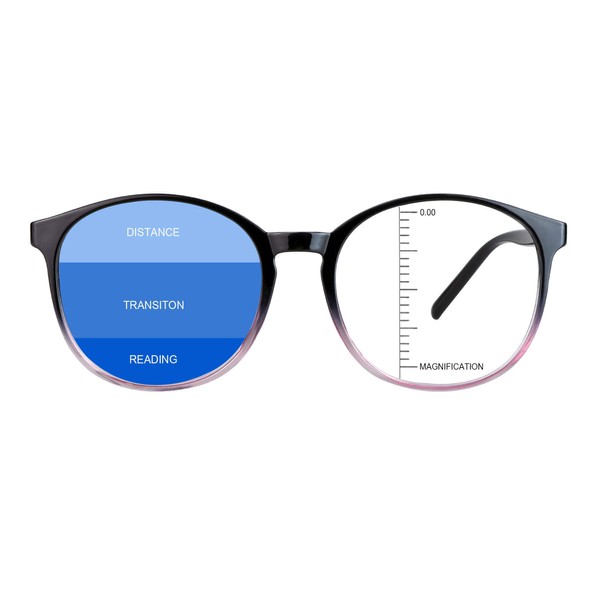 LAMBBAA Vintage Round Progressive Multifocal Presbyopic Glasses, Anti-Blue Light Glasses for Men Women Readers (+0.00/+1.50 Magnification)
