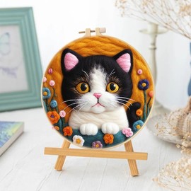 Perycomly Needle Felting Kit for Beginner – Cat Needle Wool Felting Set with Needles, Foam Pad, Felt Cloth, Picture Frame, and Instructions – Great Gift Decoration
