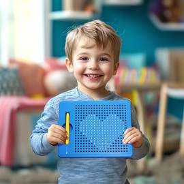 Playtastic Magnetic Toys Children: Set of 2 Magnetic Travel Drawing Boards, Pen & Templates, Blue (Drawing Board)