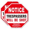 Notice Trespassers Will be Shot Sign, No Trespassing Violators Will