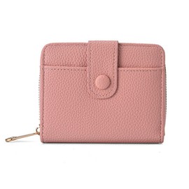 EYWILYWI Small Leather Wallet for Women, Bifold Card Holder Ladies Purse with Zipper Coin Pocket Multiple Card Slots ID Window Minimalist PU Leather Organizer (Pink)