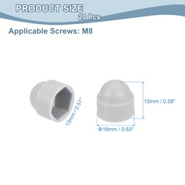 sourcing map Nut Protection Cap, 20Pcs M8x13x15mm - Plastic Hexagonal Screw Protection Cap, Dome Acorn Hex Head Bolt Covers, Waterproof Decorative Cap (Grey)