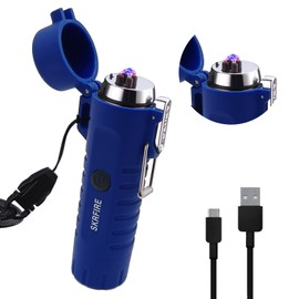 SKRFIRE Windproof Electric Lighter - Outdoor Flashlight, Waterproof, Rechargeable USB with Lanyard - Makes a Stylish Gift (Blue)