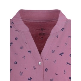 Zeitlos Women's Short Sleeve Stand-Up Collar Flamingo Flowers Button Down Nightdress, antique pink, XXL