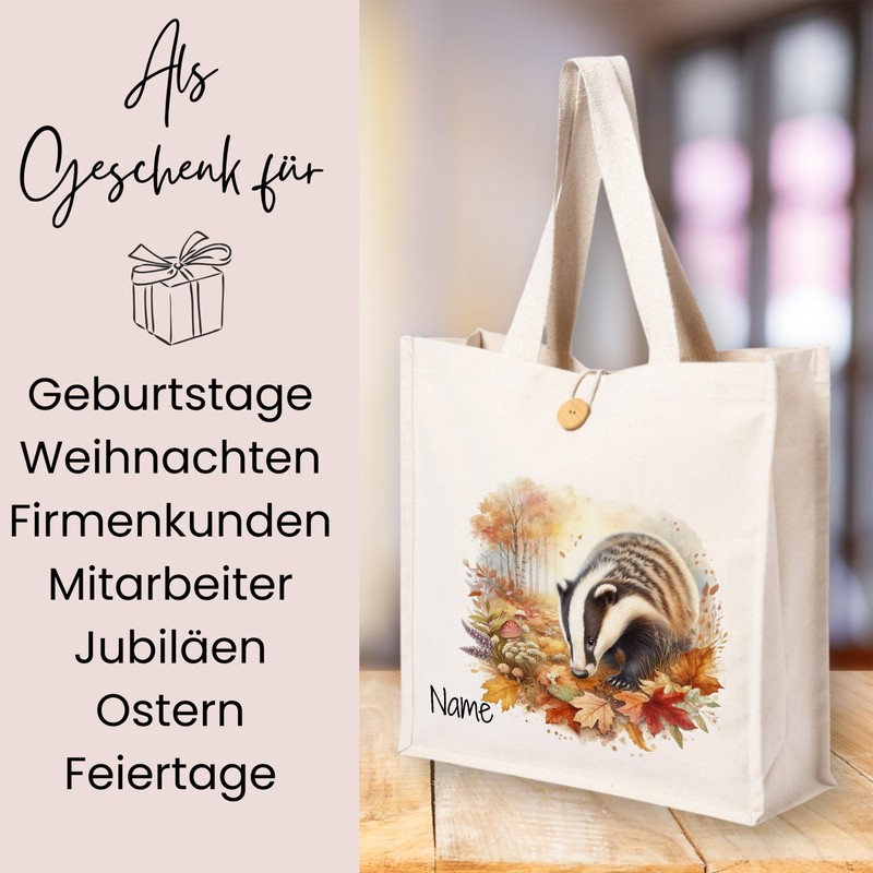 GRAZDesign Baumwolltasche Dachs personalisiert mit Namen Einkaufstasche nachhaltige Tragetasche mit