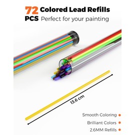 Four Candies 2.6MM Color Lead, Mechanical Colored Pencils Leads, 36 Color Pencils Refills, Assorted Colored Leads 72 PCS