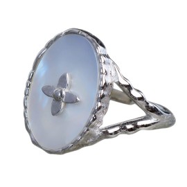 NicoWerk SRI724 Women's Silver Ring Mother of Pearl 925 Sterling Silver Ornament Wide Oval Adjustable Open, Sterling Silver