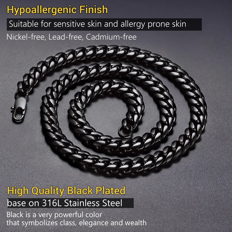 20inch Biker Thick Chain for Men Black Necklace Big Cuban
