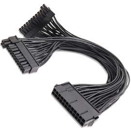 MISYNLON 24Pin PSU Power Supply, Dual 24pin(20+4) Extension Cable for ATX Motherboard, Female to 2 Male PSU Power Supply Extension Cable Double Power Synchronous Startup Cable-32cm