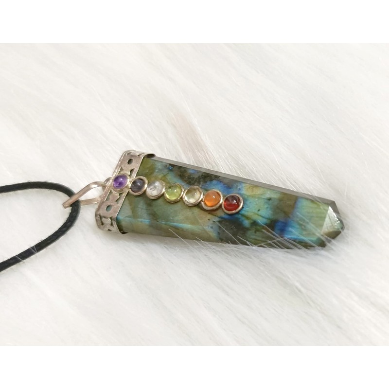 Jet International Labradorite Flat Chakra Pendant 2 Inches Approx. A